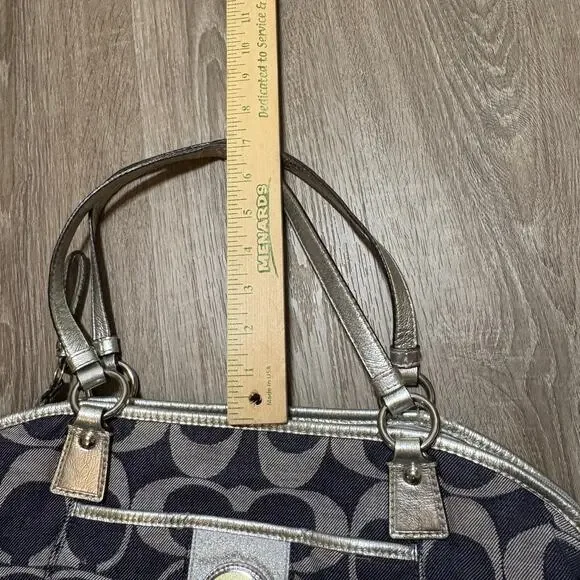 Coach Signature Stripe Gallery Shoulder Bag Navy Jacquard Silver Trim F17948 - Picture 8 of 13